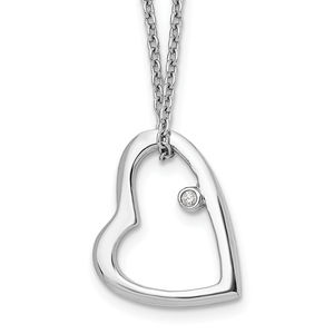 925 Sterling Silver Rhodium-plated 18 Inch Diamond Open Heart Necklace, 2" Ext.